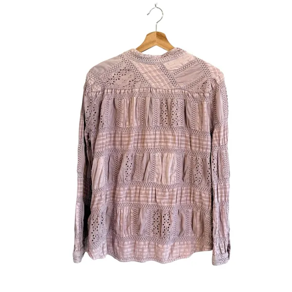 Dylan Womans Boho Patchwork Top Size M Cottage Prairie Victorian Crochet Lilac - Image 3