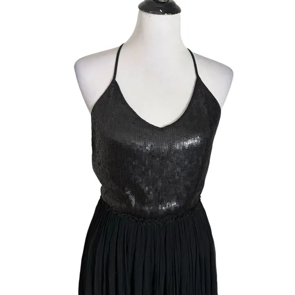 Chan Luu Sequin Puri Maxi Dress Womens XS Black Open Back Formal Chiffon Gown - Image 10