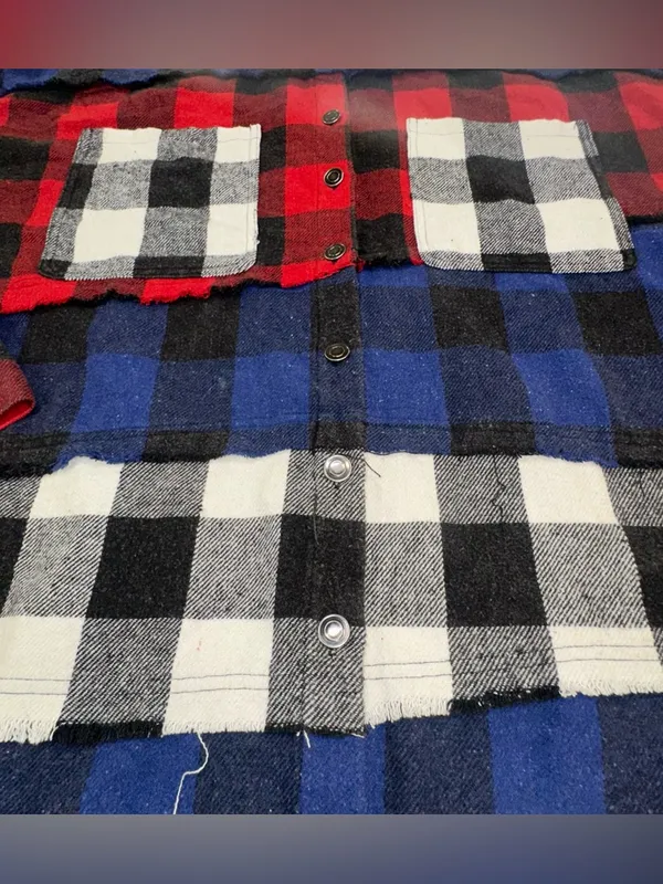 Oli & Hali Mixed Plaid Flannel Shacket Size Large Reworked Tiered Boho USA - Image 3