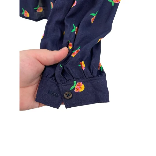 Anthropologie Kendra Dandy Dreamer Buttondown Top Blouse Pineapple Navy Blue‎ 12 - Image 8