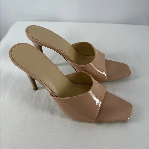 Wild Diva Lounge Vegan Leather Square Open Toe Stiletto Heeled Pump in Tan Sz 8‎ - Image 2