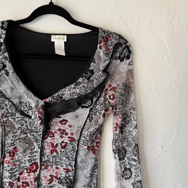 Arianne Top Y2k‎ Small Sheer Black Red Floral Lace Mesh Shirt Whimsigoth Fairy - Image 2