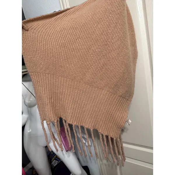 Free People Chunky Ribbed Fringe Scarf Pink Rose Oversized Knit Boho Cozy Winter - Image 4