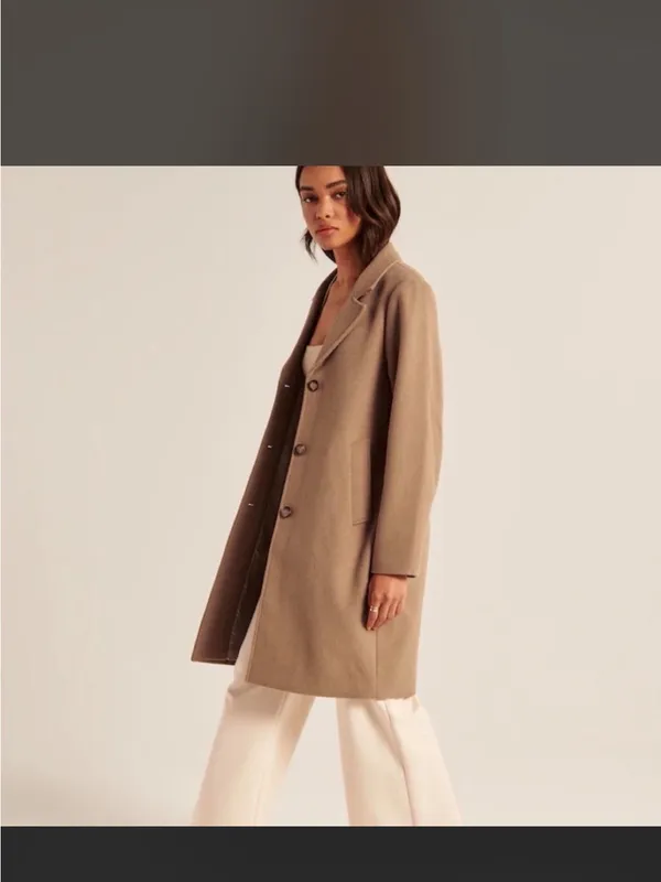 Abercrombie & Fitch Classic Women's Tan Wool-Blend Long Dad Coat - Image 7
