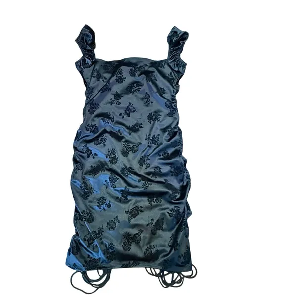NWT Motel Rocks Sinora Bodycon Mini Dress Black Rose Flock Size Large $82 Ruched - Image 3