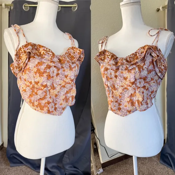 American Eagle Floral Eyelet Ruffle Corset Top Womens Large Lavender Brown NWT - Image 8
