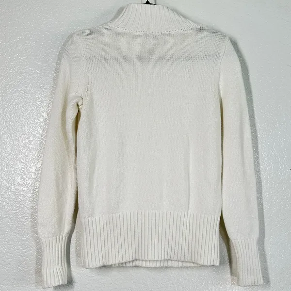 J.Crew XS Sweater Mockneck center cable-knit Ivory Fisherman Sweater 100% Cotton - Image 4