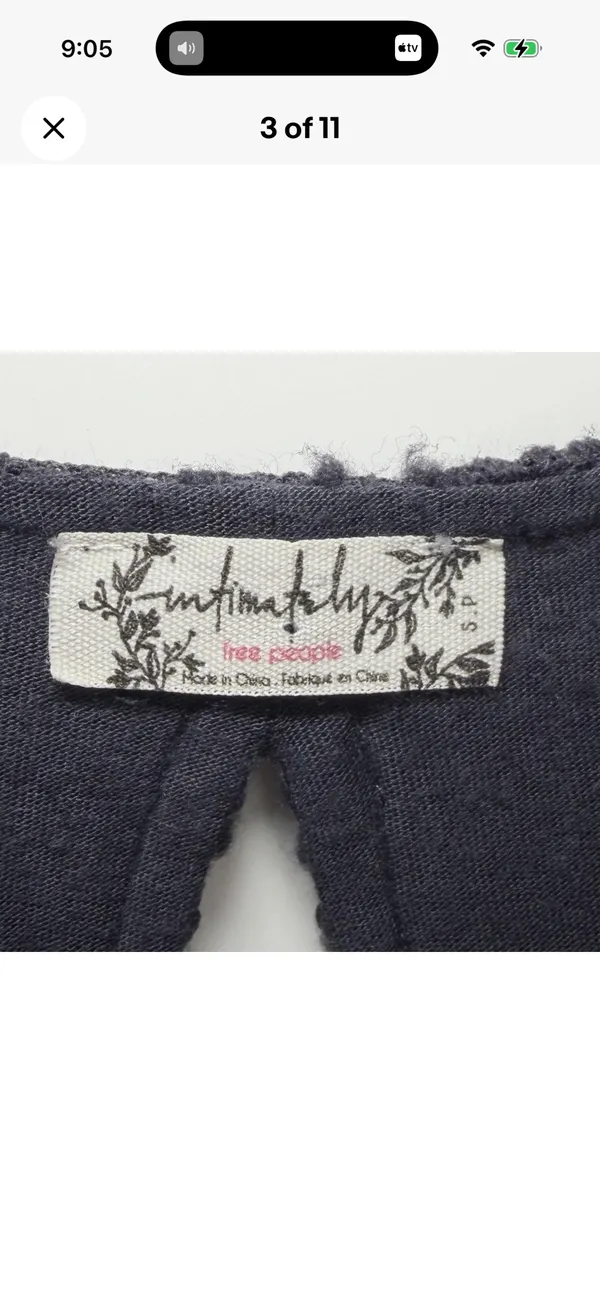Free People Intimately Graphite Floral Lace Crop Top Keyhole Back Sleeveless S - Image 3