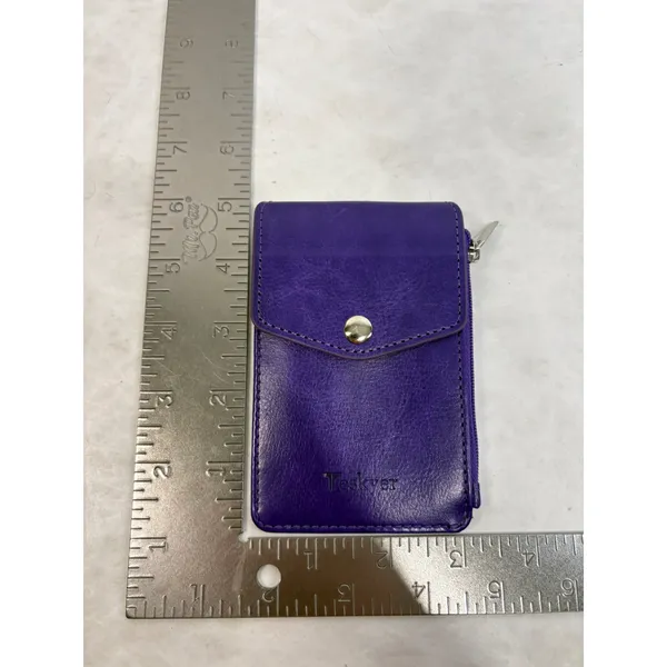 Teskyer Purple Faux Leather ID Badge Holder Wallet Card‎ Case with Zipper Pocket - Image 6