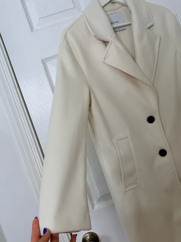 Bershka Ivory Long Coat Quiet Luxury Minimalist Old Money Tailored Classic Size S - Image 9