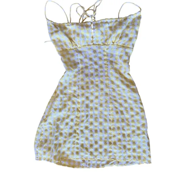 Edikted Butter Yellow & White Gingham Milk Maid Coquette Mini Bodycon Dress - Image 2