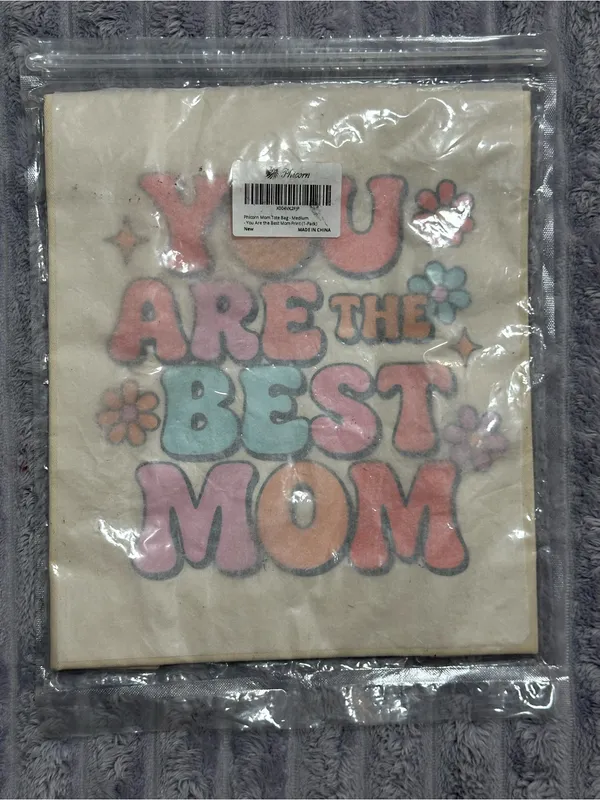 Cream Canvas Mom Tote with Retro Rainbow Text Pink - Image 2