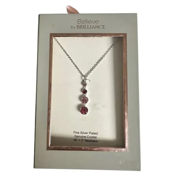 Believe by Brilliance Silver Plated Pink Crystal Drop Necklace – NIB - Image 8