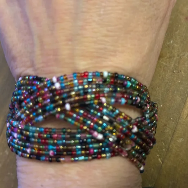 Vintage multicolor seed bead braided cuff bracelet Multiple - Image 2