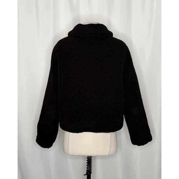 ZARA Black Sherpa Fuzzy Fleece Teddy‎ Coat Faux Shearling Snaps Pockets Small - Image 9