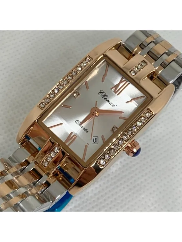 Chenxi women’s gold silver tone date watch rhinestones 23mm up to 8” running - Image 2