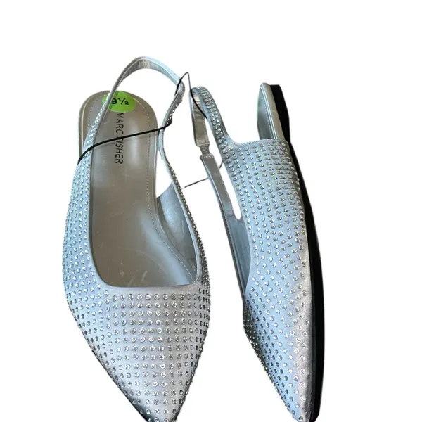 NEW Marc Fisher Silver Studded Rhinestone SlingBack Flat SZ-9.5 - Image 2