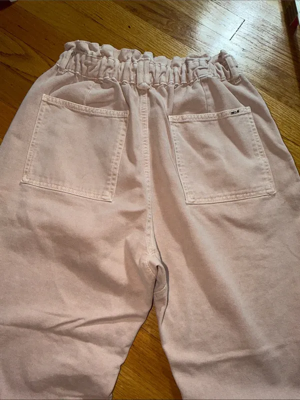 Zara Pale Pink Drawstring Paperbag Waist Chinos - Image 5