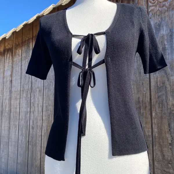 Love Always Medium SS Open Front Sweater with Ties great piece for layering - Image 2