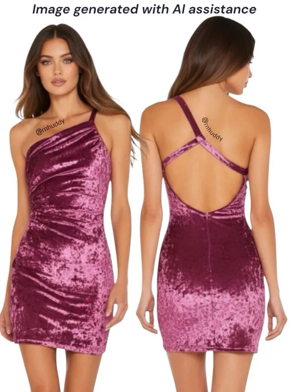 Superdown Pink Crushed Velvet One Shoulder Dress Size Medium - Image 2