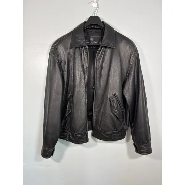Vintage 90s Black Genuine Leather Bomber Jacket Oversized Mens XL - Image 3