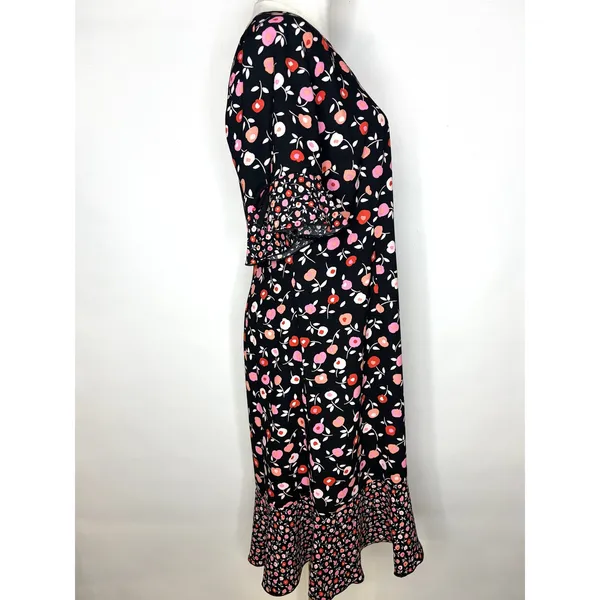 Talbots Womens Black Pink Floral Mixed Print Ruffle Hem Bell Sleeve Midi Dress 6 - Image 3