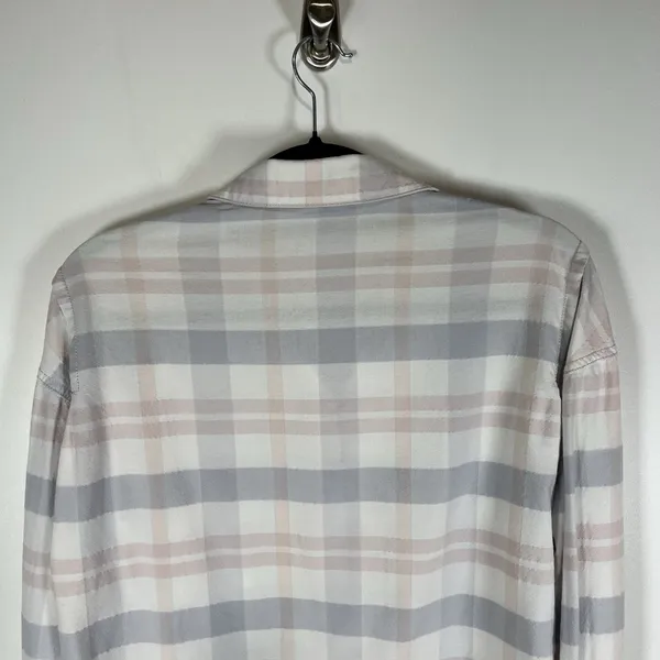 Free People LoveLand Pastel Plaid Button Down‎ Frayed Hem Boho Shirt Small - Image 8