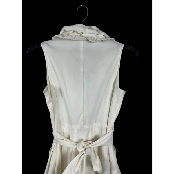 Samuel Dong Bubble Hem Dress M Ivory Ruffle Draped Collar Belted Cocktail - Image 6