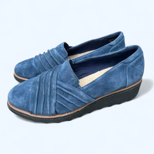 Clarks Sharon Villa Loafer Blue Women's 7 M Comfort Shoes Suede Leather Preppy - Image 2