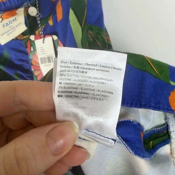NWT Farm Rio Anthropologie Ruched Mini Skirt Small Blue Tropical‎ Fruit Vacation - Image 9