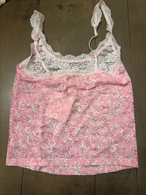 VS Pink x LoveShackFancy Size XS Pink Bow Lace Camisole Tank NWT Coquette - Image 3