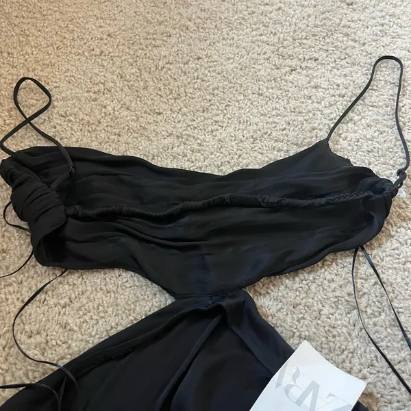 ZARA Black spaghetti strap cute put draped mini dress never worn - Image 7