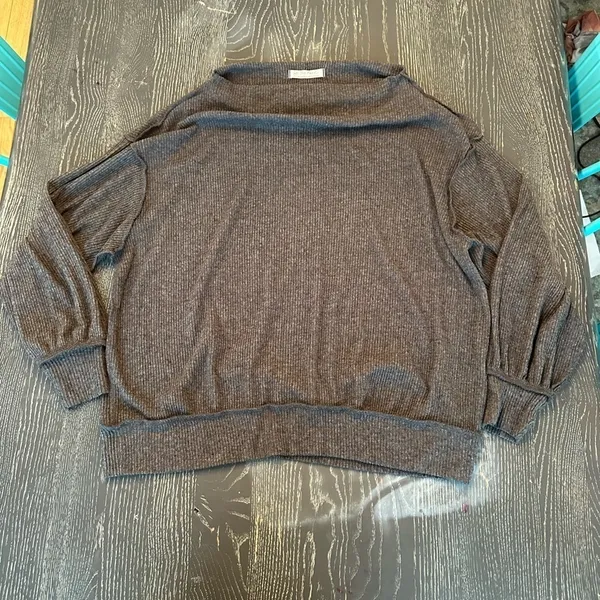 We The Free Free people waffle knit grey thermal crewneck small pullover - Image 4