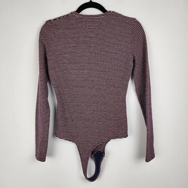 Madewell Long Sleeve Bodysuit Top Crewneck Striped Red Navy White Size M - Image 3