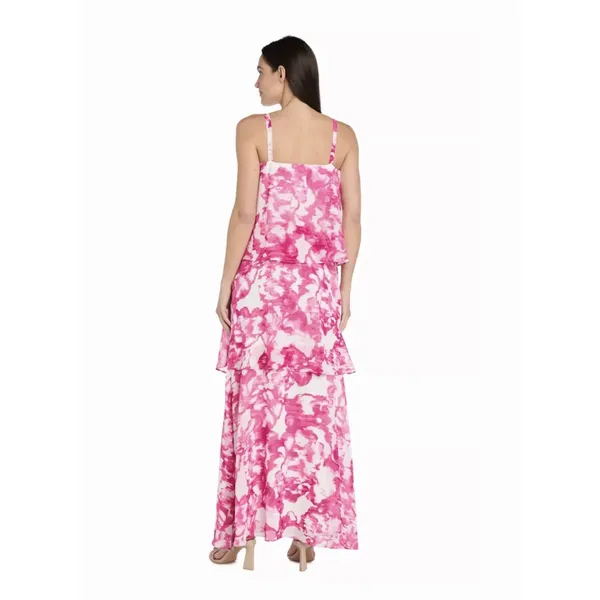 R&M Richards Womens Maxi Dress 20W Pink White Floral Tiered Popover 66661W - Image 2