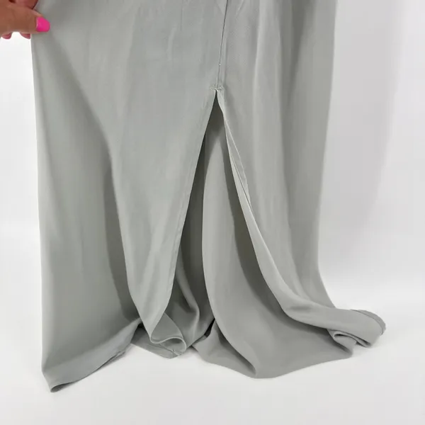 Abercrombie & Fitch Ruffle Slip Maxi Dress‎ Large Tall Sage Green Tie Back Slit - Image 5