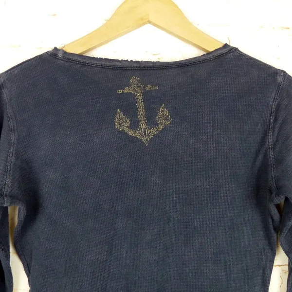 VTG Sinful Affliction Thermal Waffle Top Women M Black Destroyed Bird Tattoo Y2K - Image 13