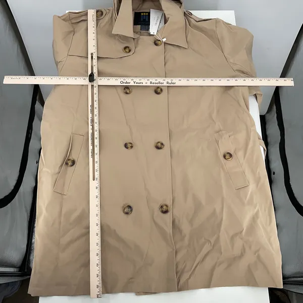 CREATMOUS‎ Womens 5X 5XL Beige Hooded Trench Coat Belted Double Breasted - Image 3