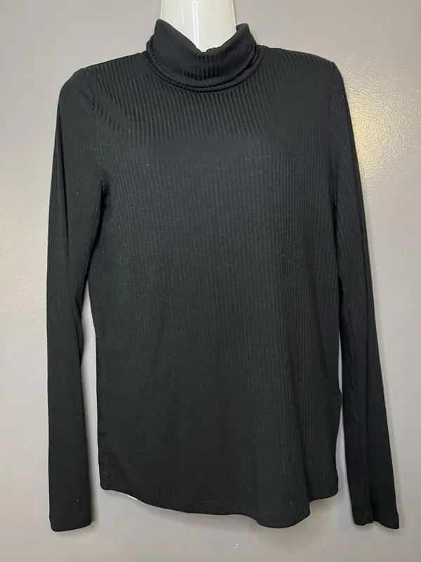 Madewell Shirt Womens Medium Black Ribbed Turtleneck Long Sleeve Stretch Top - Image 2