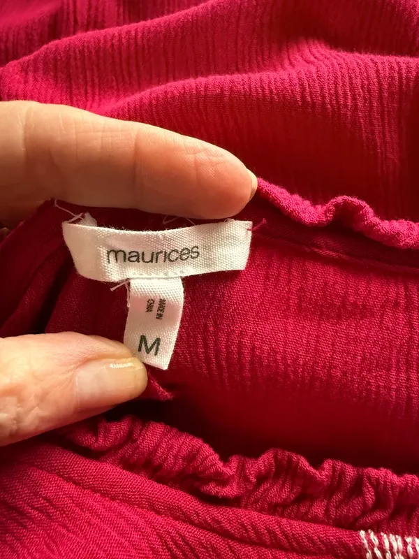 Maurices pink floral embroidered long sleeve keyhole ruffled neckline top M - Image 6