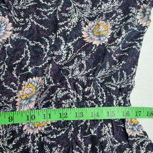LOFT NWOT Black Purple Floral Ruffle Neck Long Sleeve Elastic Waist Dress‎ Large - Image 8
