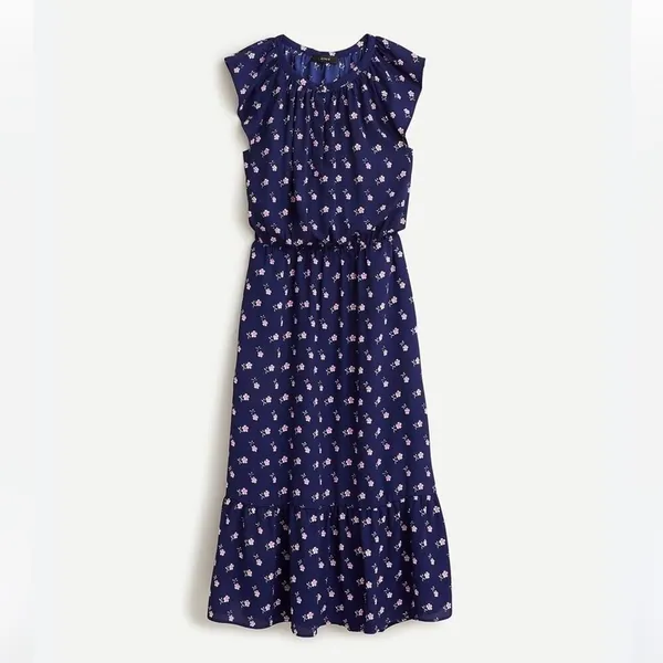 J.Crew Flutter Sleeve Bandana Floral Print Midi Dress Women's Size‎ XXS Blue - Image 2