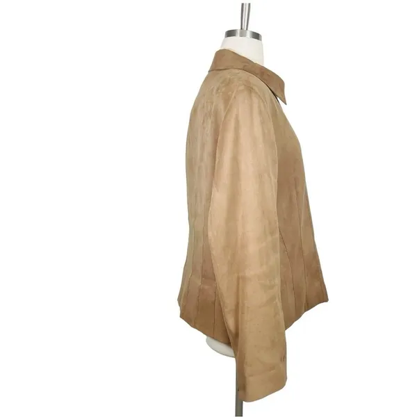 Vintage Talbots Faux Suede Jacket Womens Camel‎ Tan Button Front Blazer Lined - Image 4