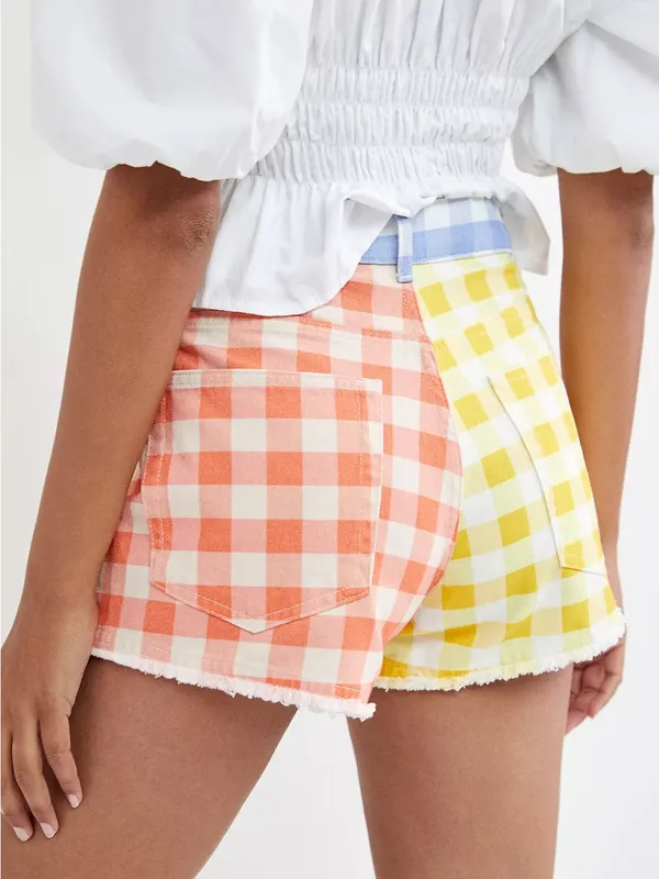 NWT FARM Rio x Anthropologie Gingham Patchwork Shorts L - Image 3