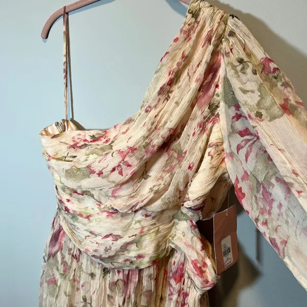 Anthropologie BHLDN Iris Floral One Shoulder Cutout Maxi Dress Cream Pink XL NWT - Image 5
