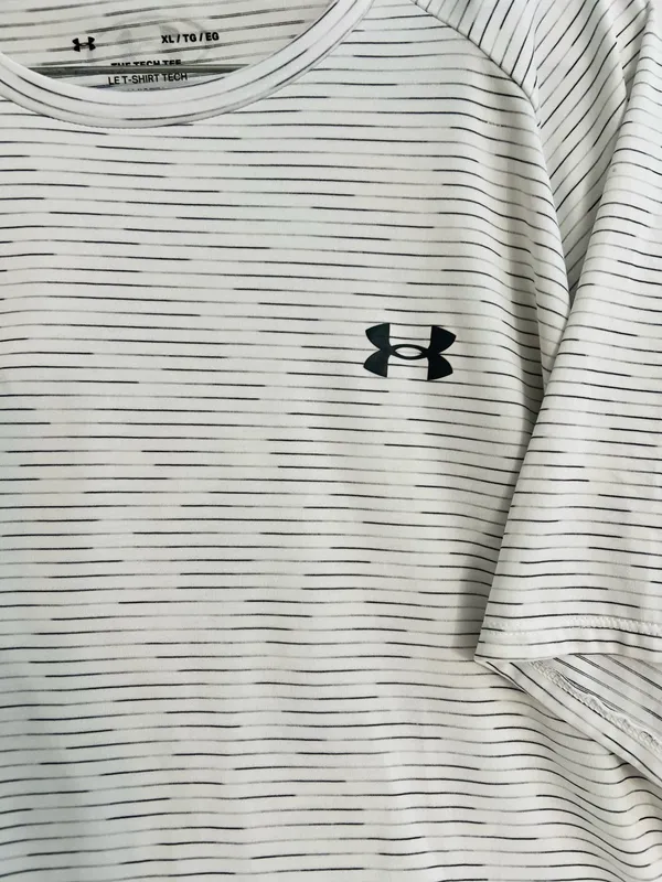 Under Armour The Tech Tee Men's Gray Performance Striped Shirt - Image 2