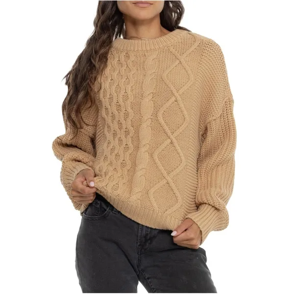 Free People Dream Cable Knit Oversized Sweater Camel NWT Size S‎ Crewneck - Image 6