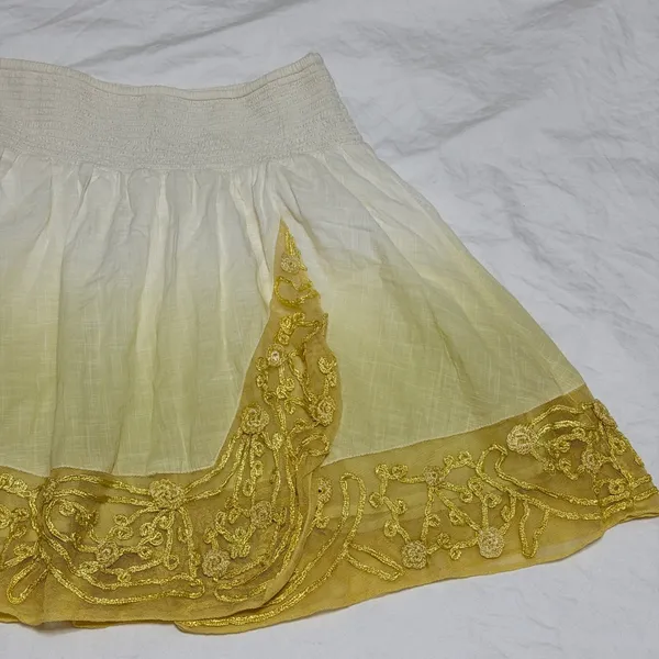 Free People Ombre Embroidered Mini‎ Skirt XS Yellow White Cotton Smocked Waist - Image 5