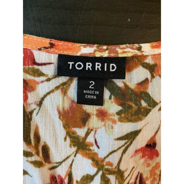 Torrid Cottagecore Babydoll Crochet Trim Top Women 2X Floral Lace Up Tassel Boho - Image 5