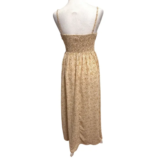 Camellia Ditsy Floral Maxi Dress Womens S Beige Sundress Smocked Cottage Summer‎ - Image 4